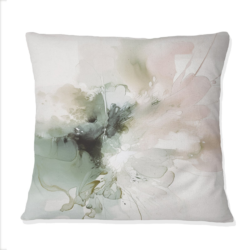 Green And Cream Essence Of Modernity I - Abstract Marble Printed Throw Pillow