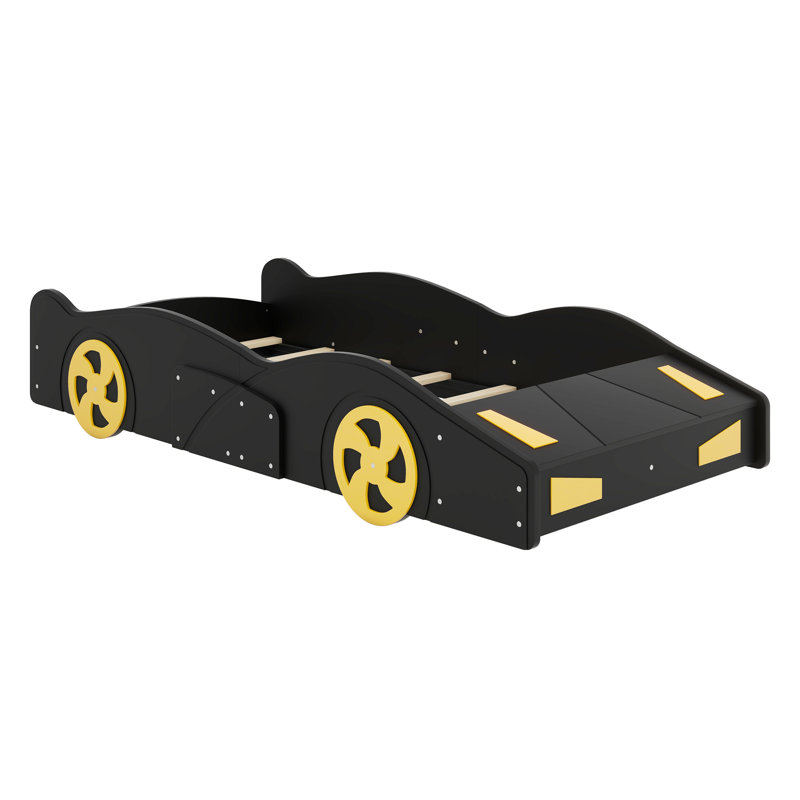 Race Car-Shaped Platform Bed With Wheels And Storage, Black