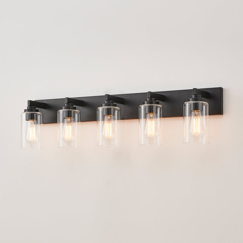 Éclairage de meuble-lavabo transitionnel à intensité variable, 5 lumières, Noir mat, 36,25 po de largeur