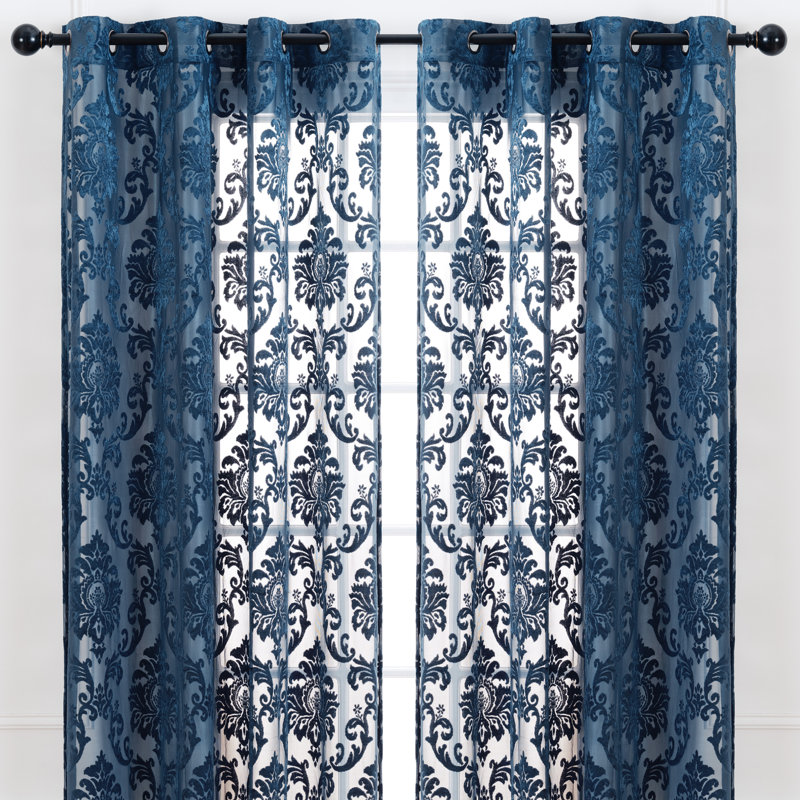 Ensemble de rideaux semi-transparents avec œillets Branca, L 52 po x L 108 po, Bleu