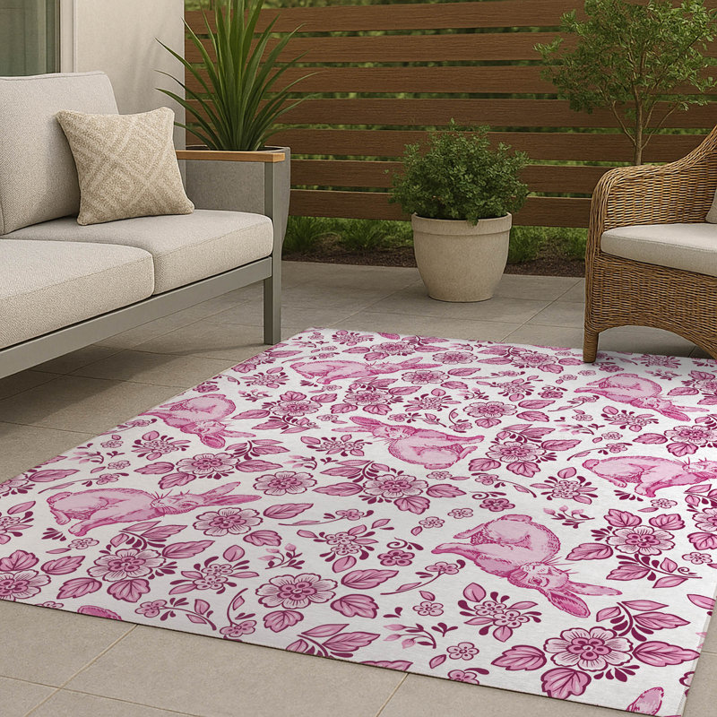 Tapis d'extérieur Bunny, Rose, Rectangle 5 pi x 7 pi