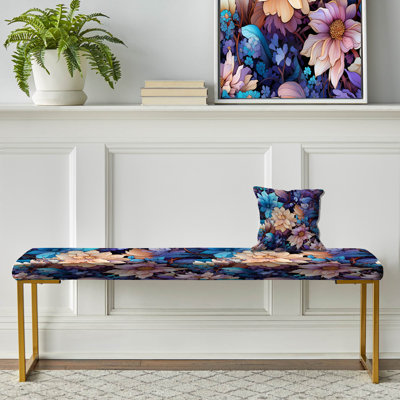 Celestial Blue Pivoines Stellar Pure I - Banc rembourré floral doré