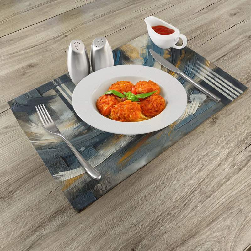 Abstract Brushstroke Navy Blue and Orange Polyester Placemats Set of 4