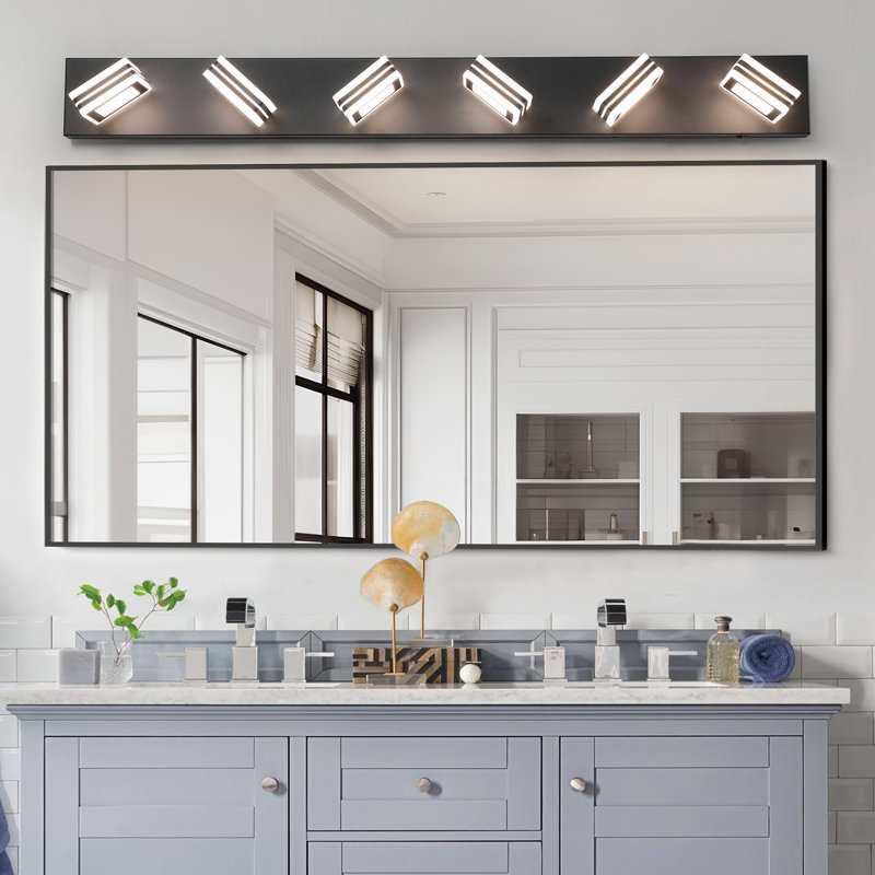 Modern 6- Led Bathroom Vanity Fixture, Iron & Acrylic, Dimmable, Energy Saving, 36W, 100 - 120V, 7.48Lb Weight, Black Sleek Dimmable , 6.5In Package Height,