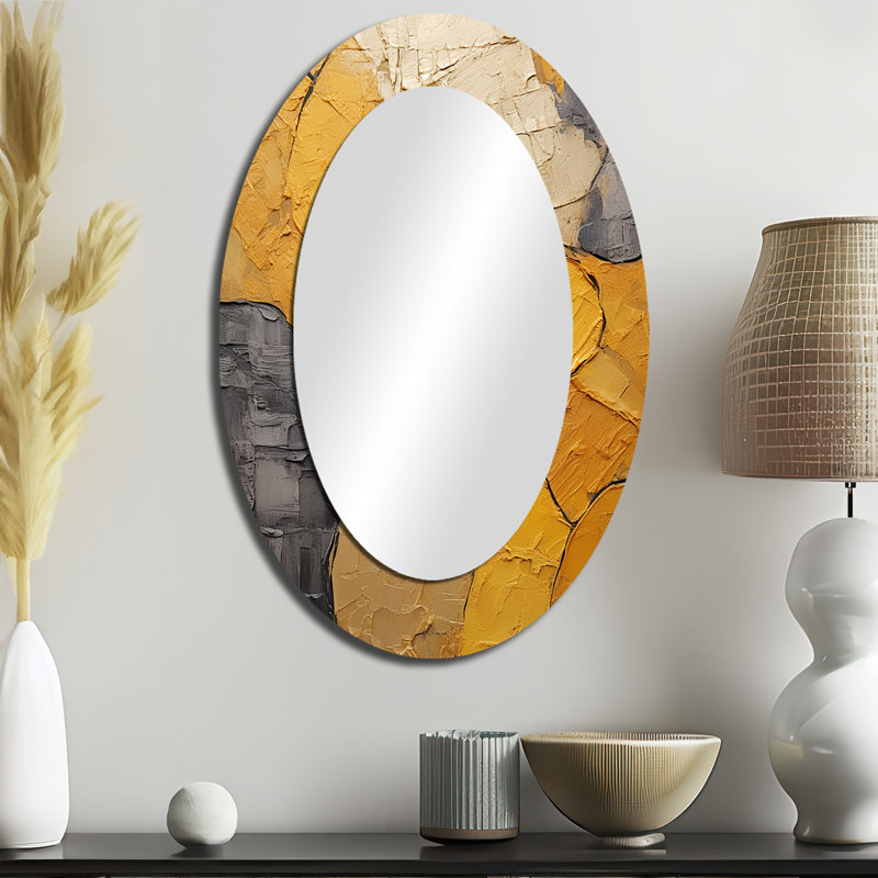 Minimalisme jaune botanique céramique - miroir mural ovale bohémien jaune, 36 po x 24 po