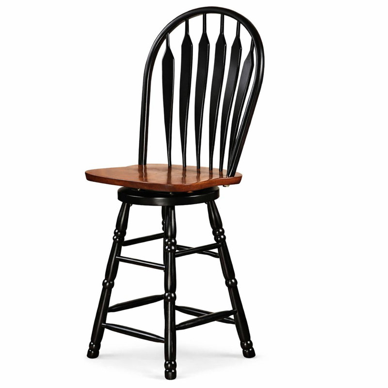 Azizi Swivel Solid Wood Counter Stool, Antique Black/Cherry