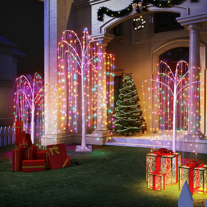 3 Pieces LED Lighted Artificial Willow Christmas Tree
