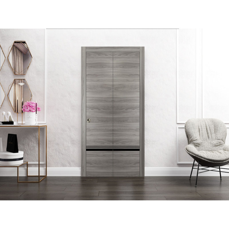 Porte pliante en bois massif massif, 48 po x 84 po, Frêne gingembre