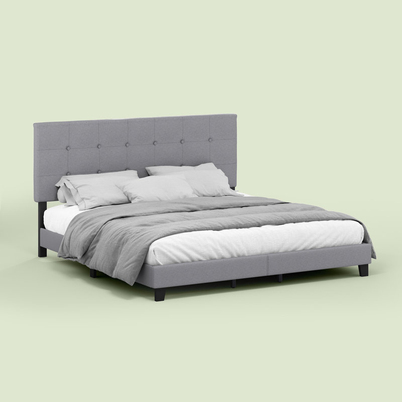 Lit plateforme tapissier à profil bas Magin, Très grand, gris