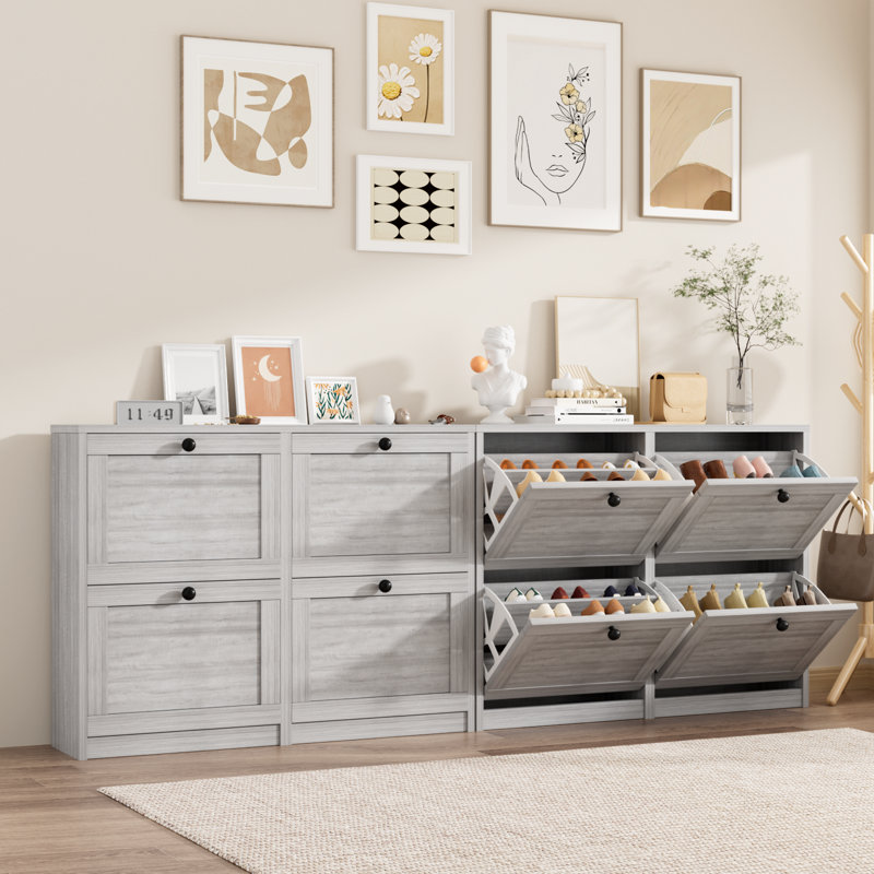 Josy 16 Pair Shoe Storage Cabinet, Gray Oak