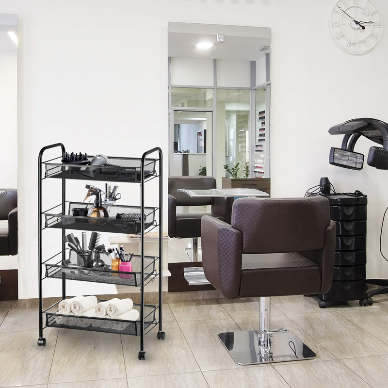 Black 4-Tier Metal Mesh Rolling Storage Cart with Wheels