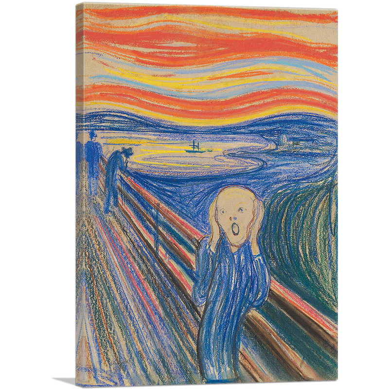 «The Scream 1895» par Edvard Munch, reproduction d'art sur toile tendue, H 26 po x l 18 po x P 0,75 po