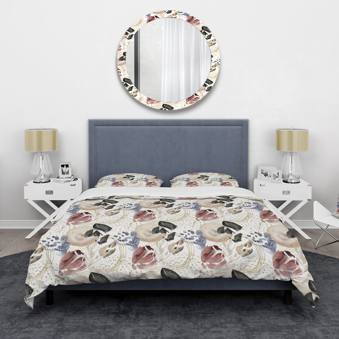 Raileen Gray/Red/Beige Microfiber Duvet Cover Set Design Art