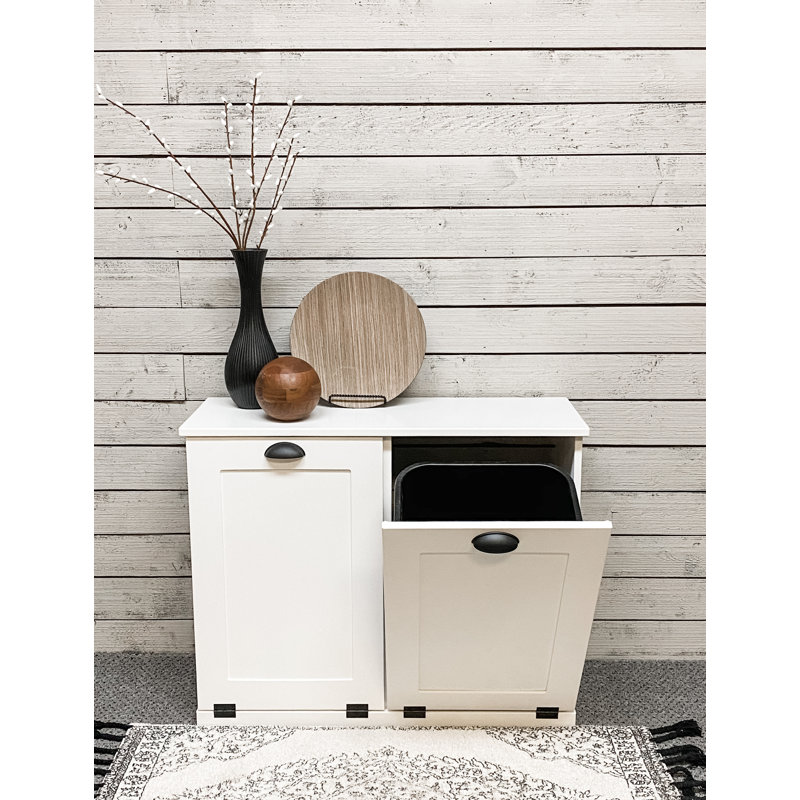 Cheyne Double Trash Bin Cabinet, White/Black