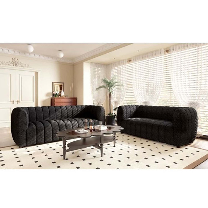 Canapé rembourré Javette, H 31,5 po x l 63 po x P 34,5 po, Bouclé noir