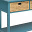 Console bleu sarcelle avec 2 tiroirs tissés et tablette inférieure, pieds en bois massif pour le vestibule-1029781540