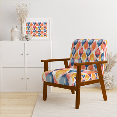 Chaise rembourrée moderne avec accoudoirs bleu et orange Ikat