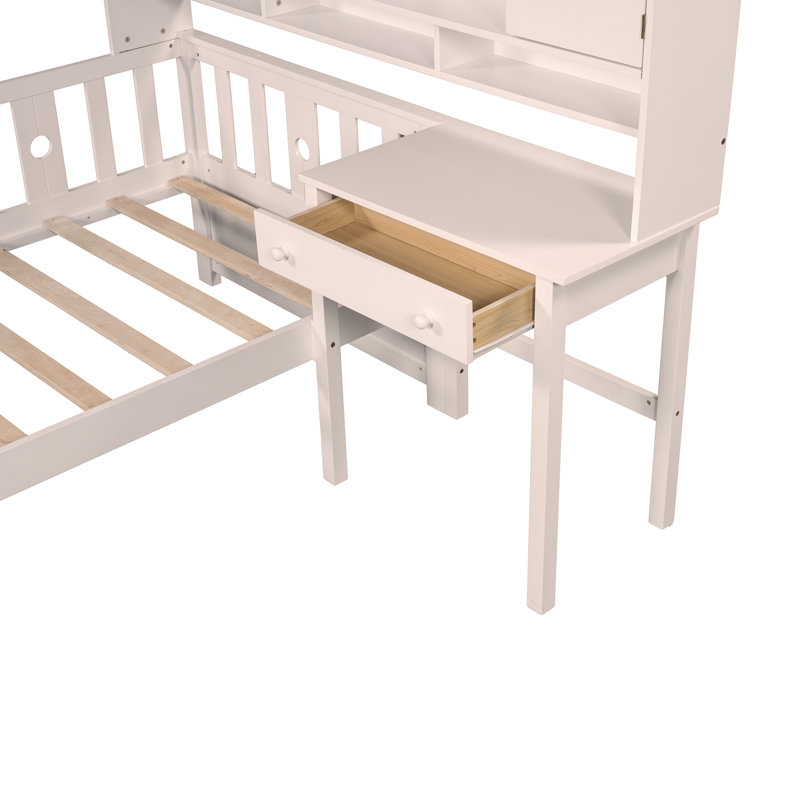 Multifunctional Wood Platform Bed with Bookshelf at the Head of the Bed, Built-in Desk and Matching Chair,