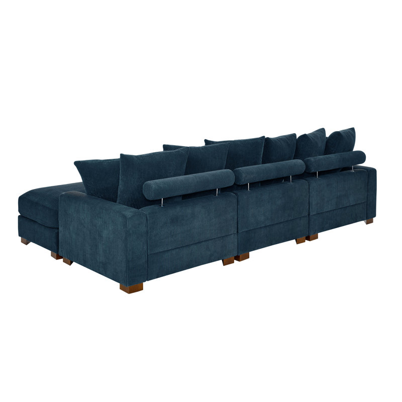 Xandar Corduroy Sofa, 4, Blue, 34" H x 122" W x 67.5" D