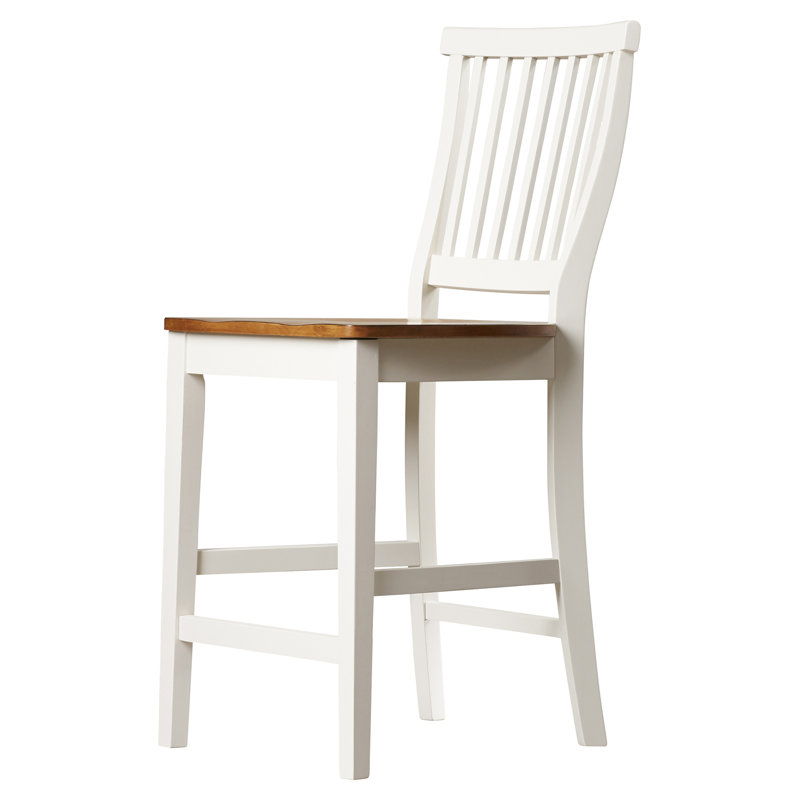 Tabouret de bar et de comptoir en bois massif Carlous, Tabouret de comptoir (assise de 24 po de hauteur), Blanc