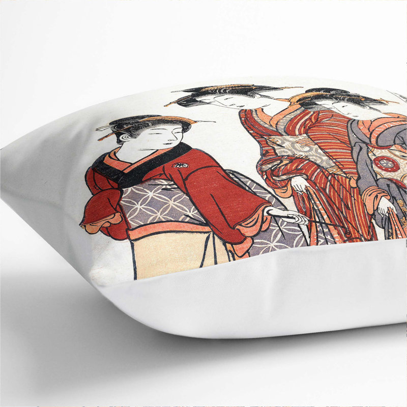 Maid and Two Geisha by Torii Kiyonaga Cushion with Filling, 55cm H x 55cm W x 20cm D, White
