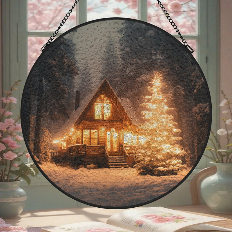 Panneau de verre Cozy Snowy, 9,8 x 9,8 po (25 x 25 cm)