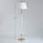 Mid-Century Modern Floor Lamp with Brass Accents and White Linen Shade-1339195239