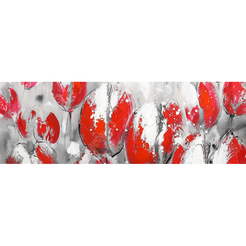 Toile de tulipes abstraites rouges - Décoration de chambre à coucher florale et botanique