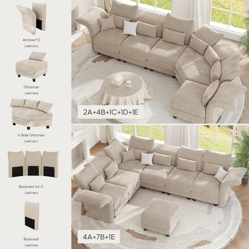 Canapé modulaire réversible en microfibre avec repose-pieds Braegan, Microfibre ivoire