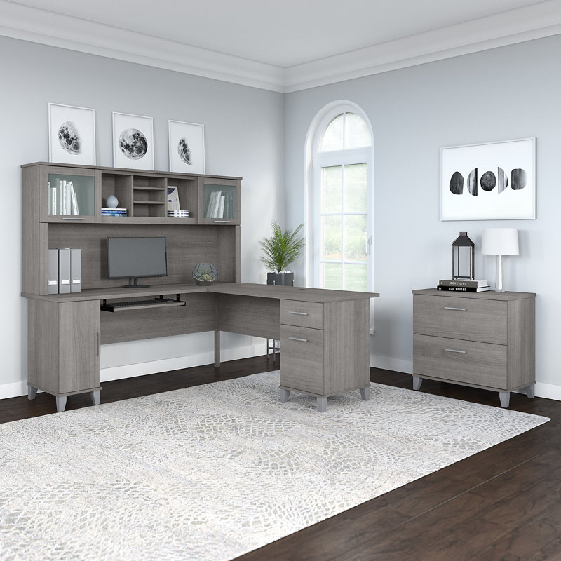 Ensemble de bureau avec rehausse Magomed, Gris platine