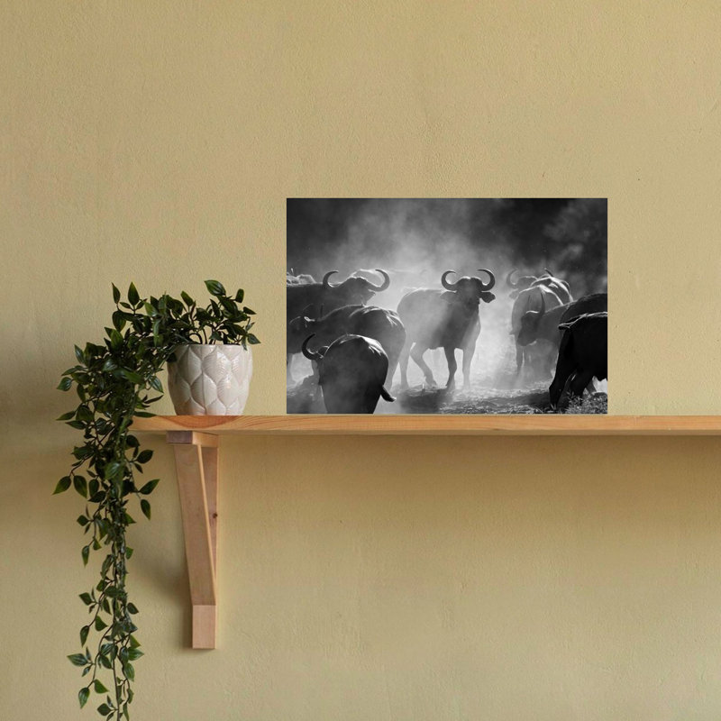 "Dusty Buffalo Herd", art contemporain mural, 16" H x 24" W