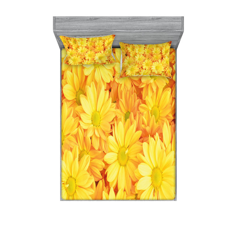 Drap-housse et coussin décoratif jaune Ambesonne, Ensemble de draps pour très grand lit californien