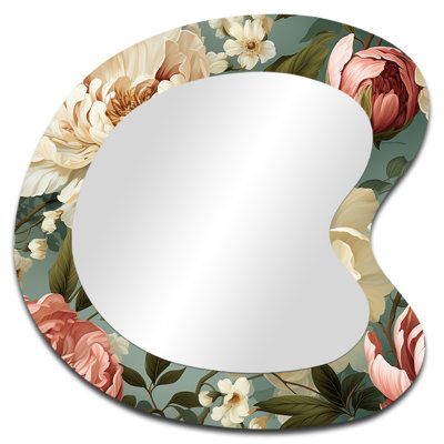 Motif botanique de pivoines antiques Prannoy - miroir décoratif de forme irrégulière florale, miroir mural asymétrique Cottage, impression d'art en métal