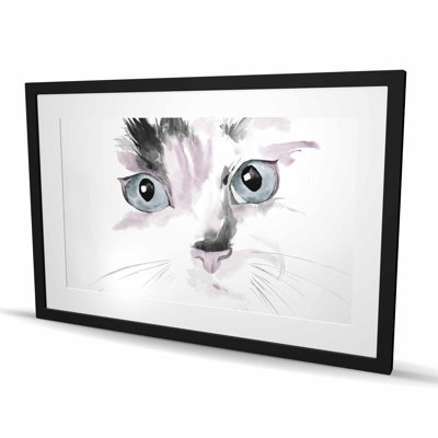 Reproduction d'aquarelle féline bleue - reflet rose