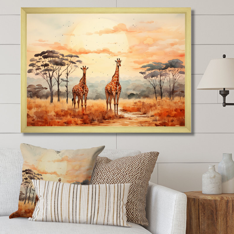 «Orange orange girrafes Walk In African Landscape», reproduction d'art sur toile, H 12 po x l 20 po x P 1 po