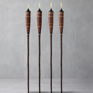 Paquet de 4 torches TIKI brun clair en bambou de marque TIKI® 4 pièces (Ensemble de 4)
