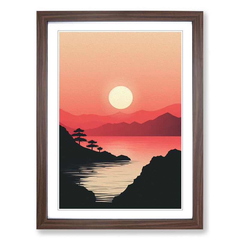 Japanese Sunset Minimalism No.3 - Framed Print, 64cm H x 46cm W x 2cm D, Walnut Framed
