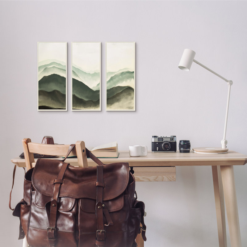 " Foggy Mountains Scenery Watercolor Soft Brush Painting " by JJ Design House LLC 3 - Pieces Painting Print, 7" H x 17" W