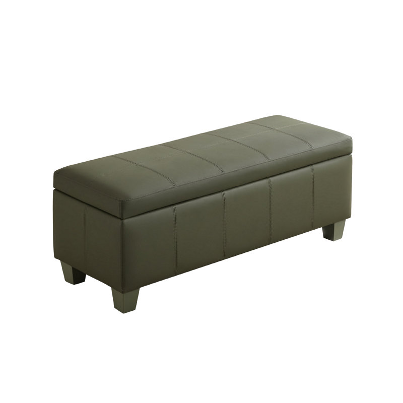Green Faux Leather Tufted Storage Ottoman with Wooden Legs