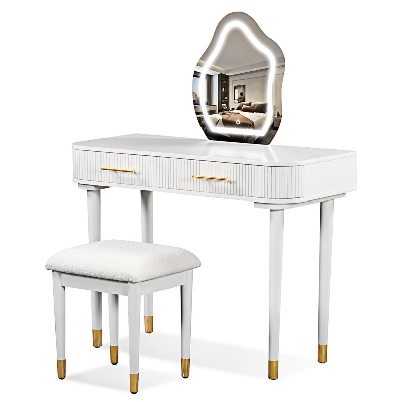 Vanity Table Set With Mirror Touch Screen Lighted Mirror
