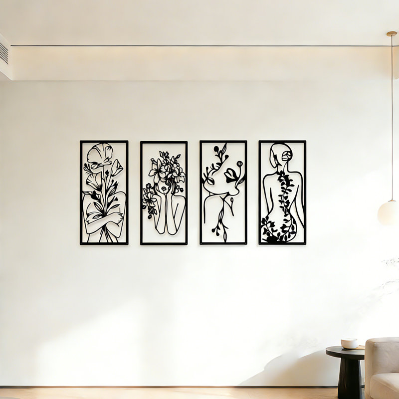 Ensemble de 4 décorations murales en métal Minimalist Line Art