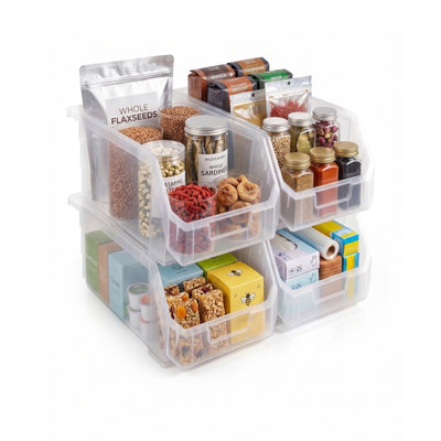 Sorbus 4 Pack Large Open Front Stackable Kitchen Storage Bin – Pantry & Cabinet Organizer
