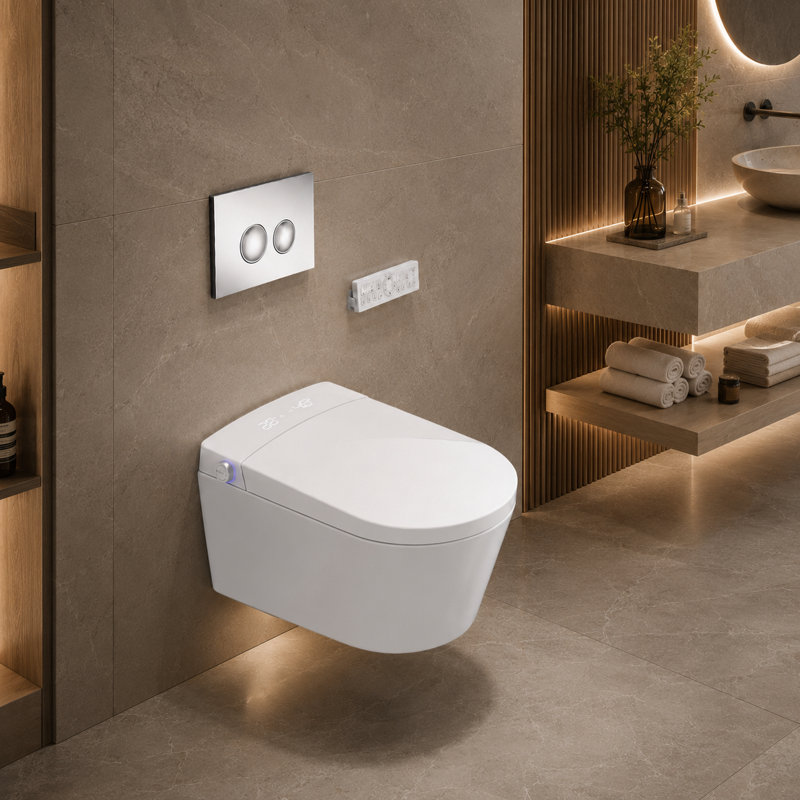 Smart Living&Technology 1.2 Gallons GPF Elongated Wall Mounted Wall Hung Toilets (Seat Included), White