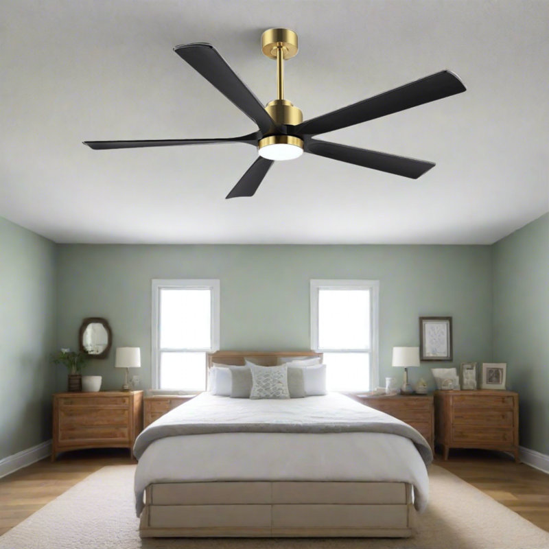 Ventilateur de plafond 60 po avec lumières DEL Leresa, Or et pales noires
