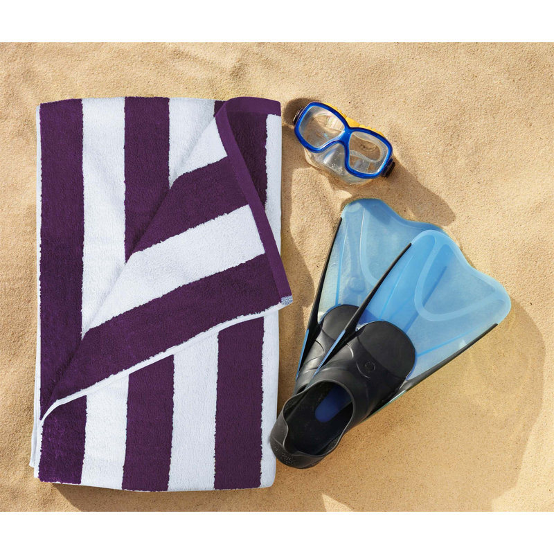100% Cotton Beach Towel, White/Purple