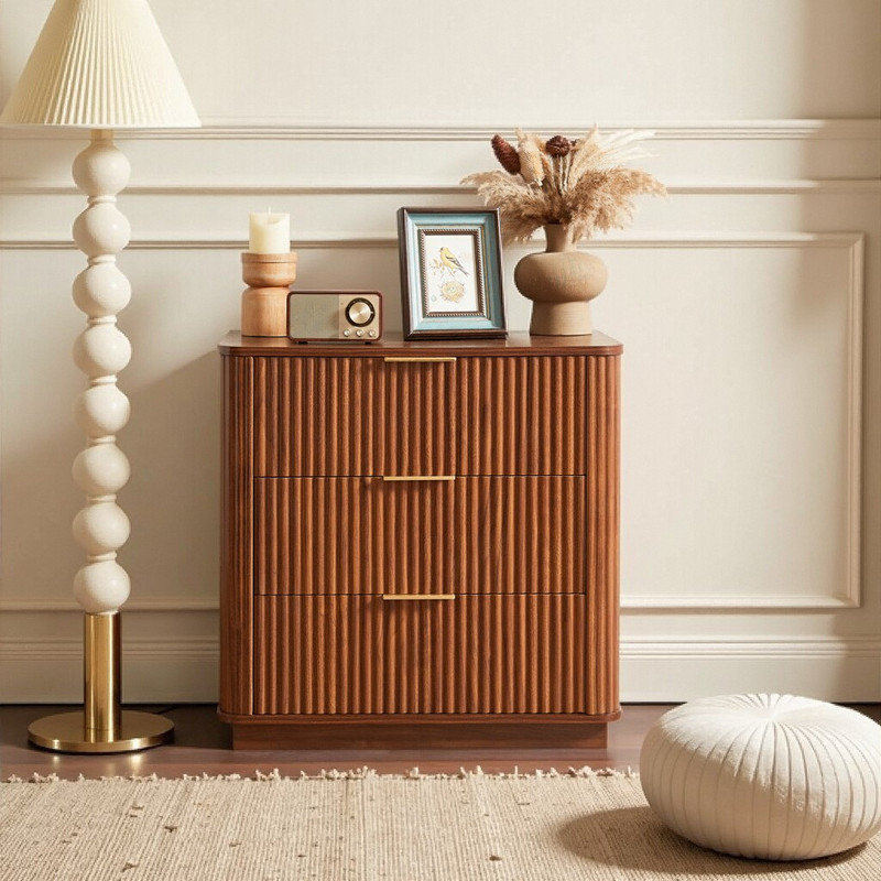 Wave-Textured 3-Drawer Dresser, Compact Nightstand with Waterproof MDF Top