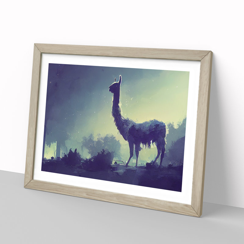 Llama Art Painting Vol.1 Abstract - Single Picture Frame Print, 46cm H x 64cm W, Oak