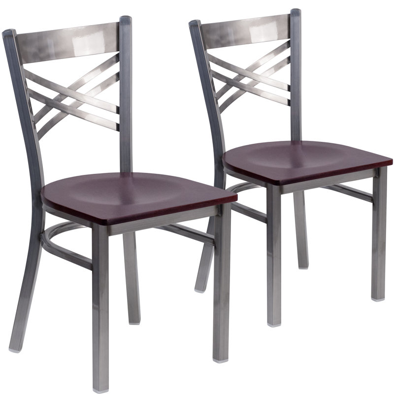 Ensemble de 2 chaises de restaurant en métal avec revêtement en X, Acajou