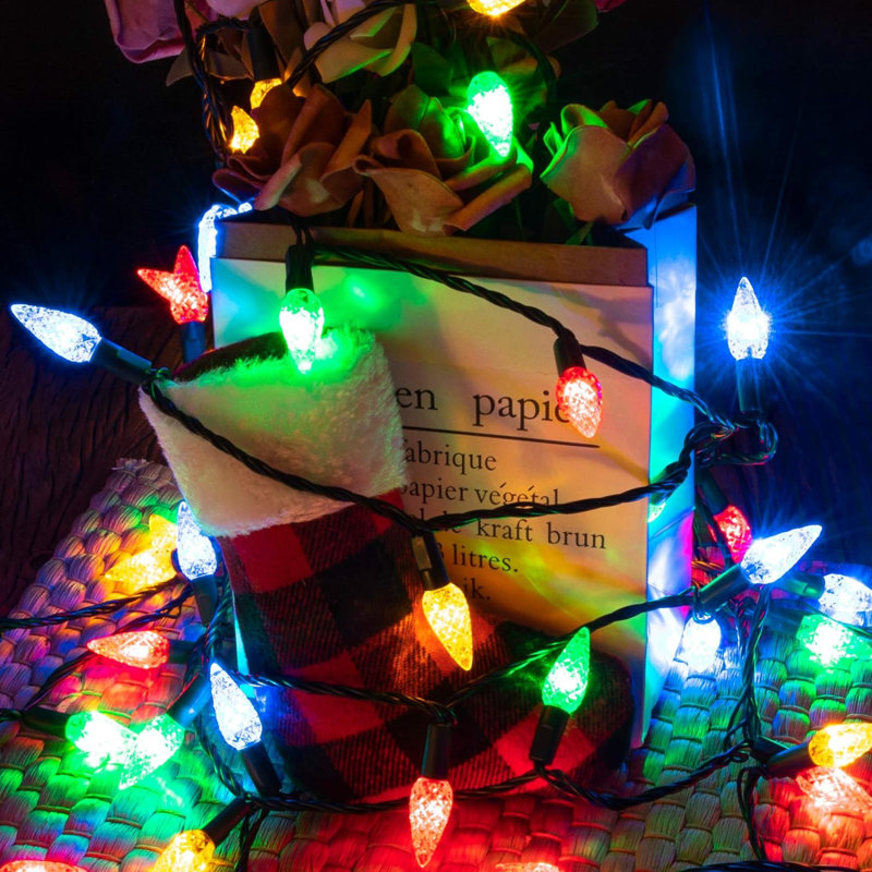 200LED 66 FT C6 Christmas String Lights Plug In Fairy Twinkle String Lights 8 Modes Timer Function Waterproof Extendable For Indoor Outdoor Wedding Party Christmas Decoration (200, Multicolor)