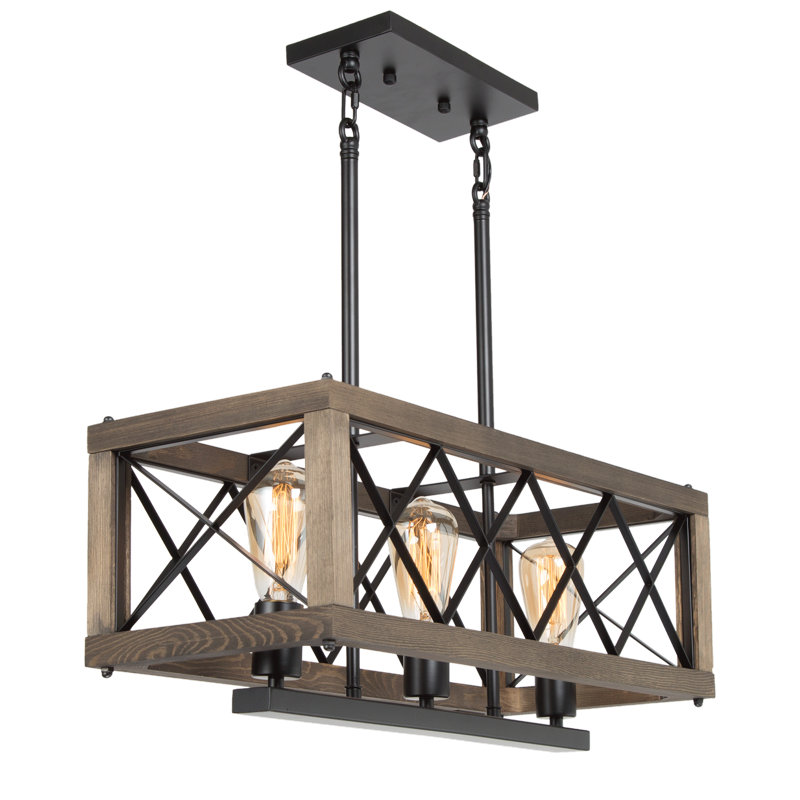 3-Light Kitchen Island Pendant with Natural Wood